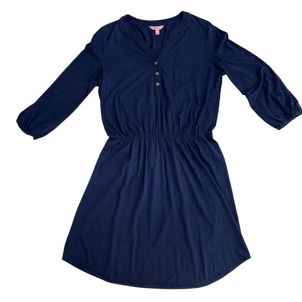 Lilly Pulitzer Navy Blue Jersey Casual Long Sleeve Midi Dress Size L